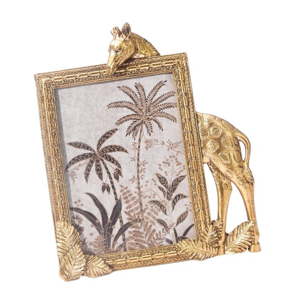 Elegant Resin Giraffe Photo Frame with Leaves Accent European Antique Golden Picture Frame for Wall or Tabletop