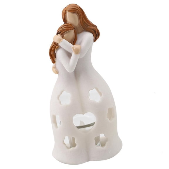 Elegant Resins Mother and Daughter Statue with LED Candle for Mother Day Gift