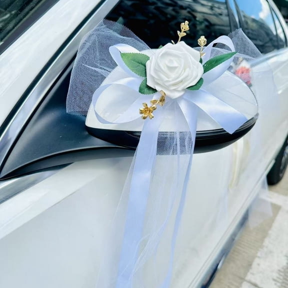 Elegant Retro Artificial Flower Car Decorations for Weddings - Floral Arrangements for Rearview Mirrors & Door Handles