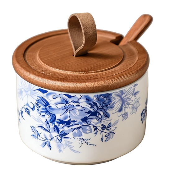 Elegant Retro Ceramic Salt Jar With Lid And Measuring Spoon Seasoning Container for Countertop Kitchen Gadget