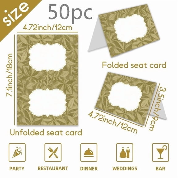 Elegant Retro Leaf Pattern Table Cards for Weddings and Events | Fillable Nameplates for Personalization