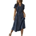 thumbnail image 1 of Elegant Retro Polka Dot Dress Women's Summer Midi Dress V Neck Single Breasted Short Sleeve Dresses Fashion Print Dress Gown Slim Fit Sweet Evening Dresses Navy L, 1 of 6