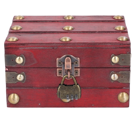 Elegant Retro Treasure Chest Lock Box Vintage Wooden Decorative Memory Keepsake Jewelry Organizer Box with Password Lock Dark Red 5.71 x 4.72 x 3.35 inches / 14.5 x 12 x 8.5 cm