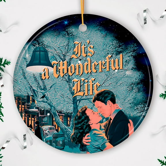 Elegant Retro Winter Night Its a Wonderful Life Christmas Scene Ornament, Bedford Falls 1946