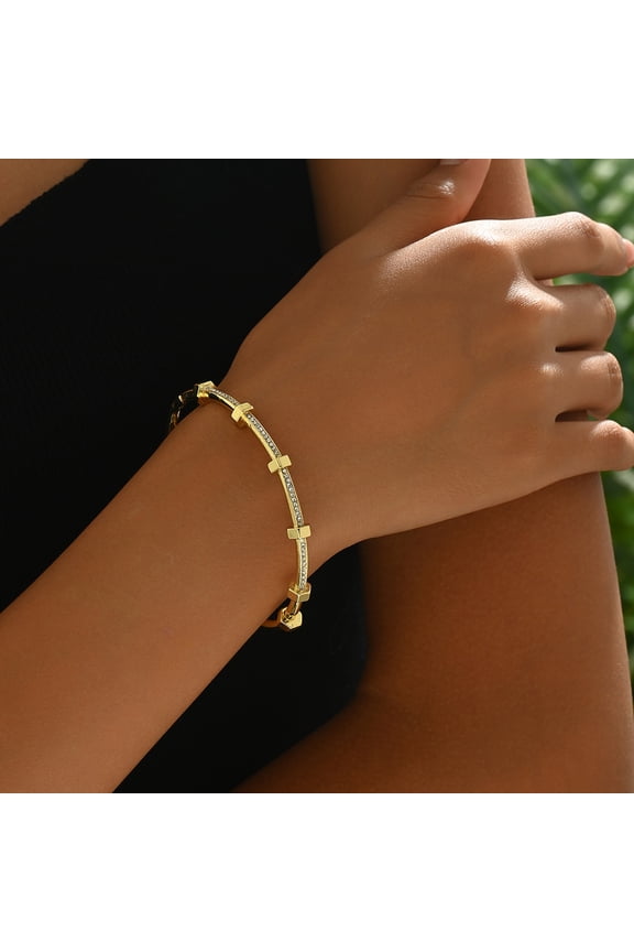 Elegant Rhinestone 14K Gold Bracelet For Women Geometric New Trendy Korean Style Bangle Classic Style Casual Jewelry