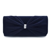 Elegant Rhinestone Bow Front Velvet Clutch Evening Bag Handbag -Diff Colors