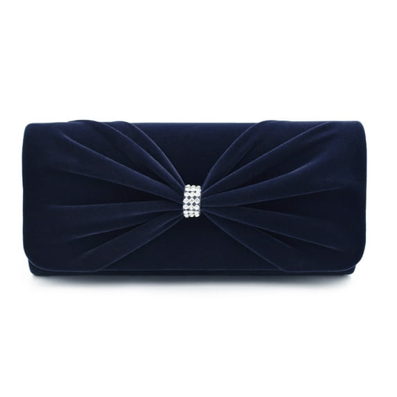 Elegant Rhinestone Bow Front Velvet Clutch Evening Bag Handbag -Diff Colors