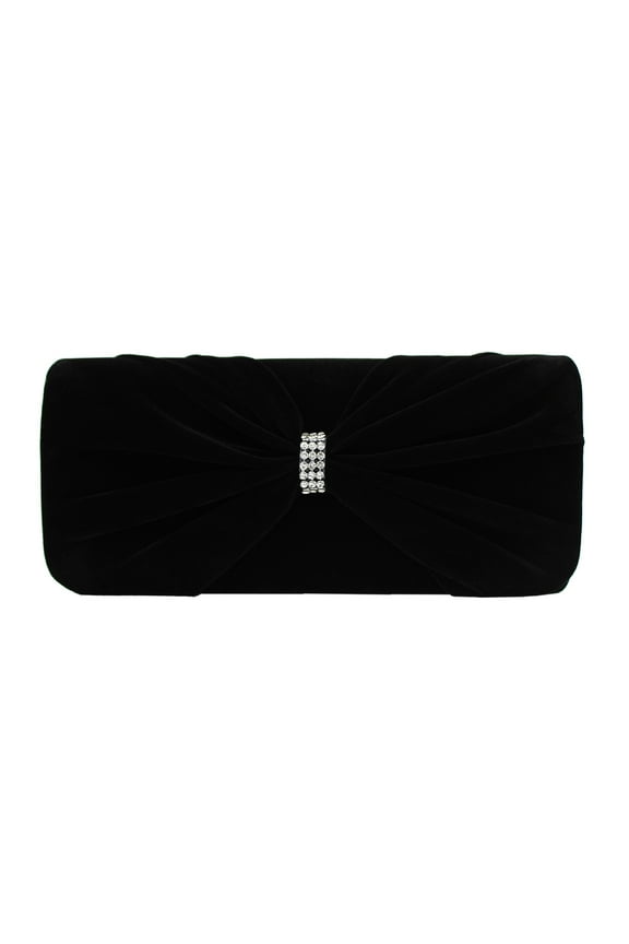 Elegant Rhinestone Bow Front Velvet Clutch Evening Bag Handbag