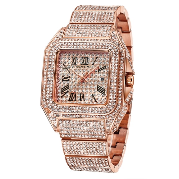 Elegant Rhinestone Calendar Quartz Watch - Waterproof, Fashionable, and Durable Strap - Stylish Square-Shaped Timepiece for Men