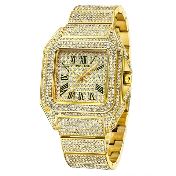 Elegant Rhinestone Calendar Quartz Watch - Waterproof, Fashionable, and Durable Strap - Stylish Square-Shaped Timepiece for Men