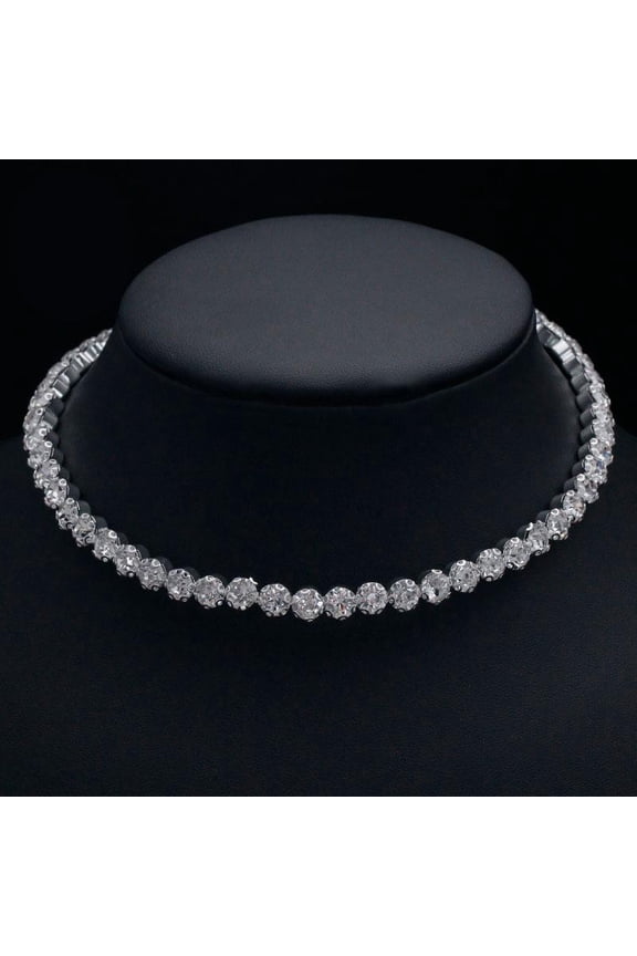 Elegant Rhinestone Collar Necklace - Single Row, Full Diamond Bridal Jewelry