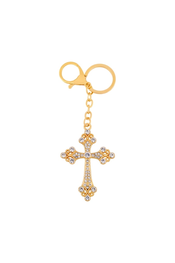 Elegant Rhinestone Cross Keychain for Women, Sparkling Metal Crystal Key Ring Organizer, Religious Faith Gift Accessory