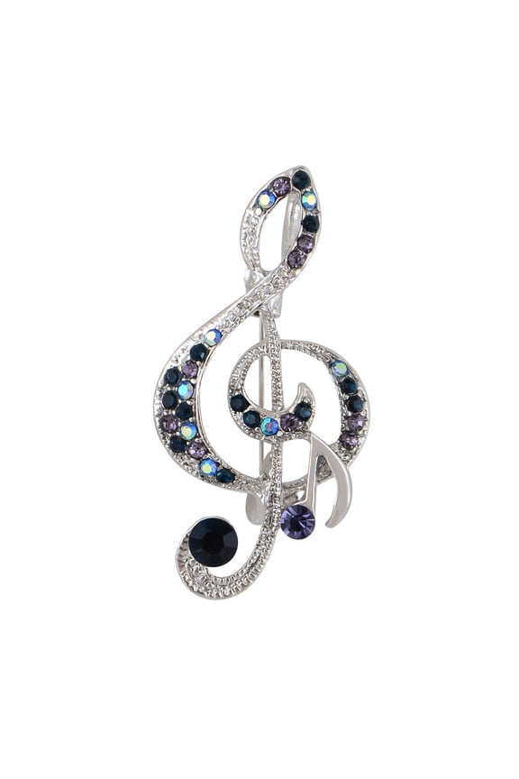 Elegant Rhinestone Crystal Treble Clef Music Note Brooch Pin for Scarf, Sweater, Wedding, Christmas Costume Accessories - Blue