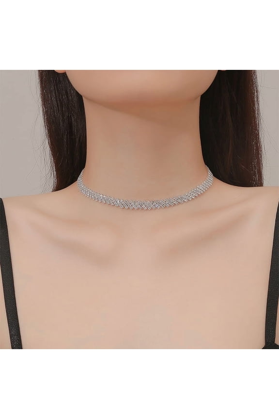Elegant Rhinestone Cup Chains Collar Necklace for Women Luxury and Unique Design 14.17 inch(36cm)