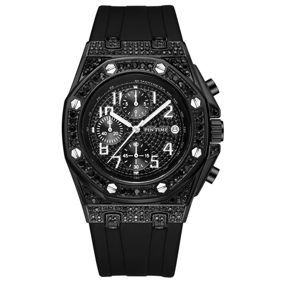 Elegant Rhinestone Quartz Watch - Waterproof, Fashionable, and Durable Silicone Strap - Stylish Timepiece for Men