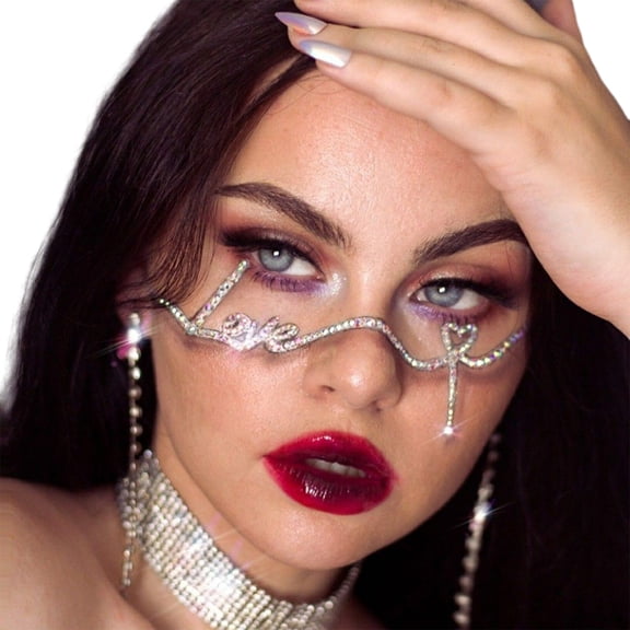 Elegant Rhinestone Sunglasses Frame Glittering LetterLove Face Jewelry for Parties Street Half Frame Eyeglasses
