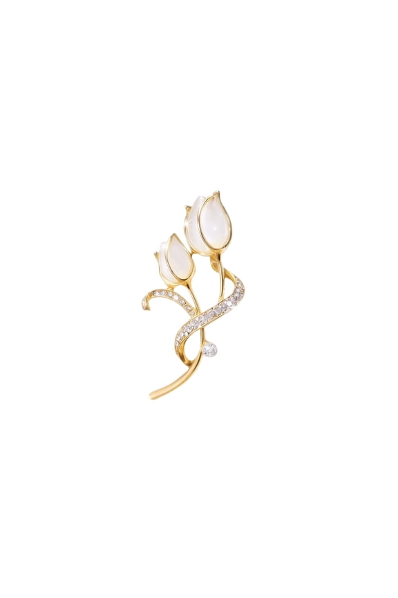 Elegant Rhinestone Tulip Rose Flower Brooch Simple Style Metal Pin Minimalist Design for Clothing Bags Accessories