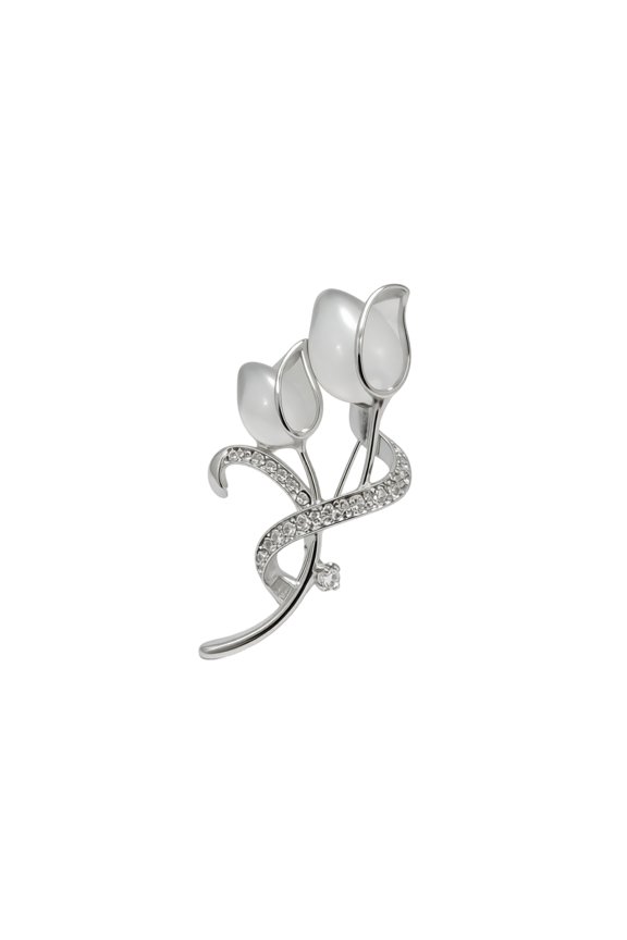Elegant Rhinestone Tulip Rose Flower Brooch Simple Style Metal Pin Minimalist Design for Clothing Bags Accessories