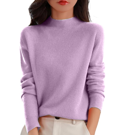 Elegant Ribbed Cuff Womens Sweater Long Sleeve Breathable Thermal Comfort Knitted Top for Wor or Daily Wear