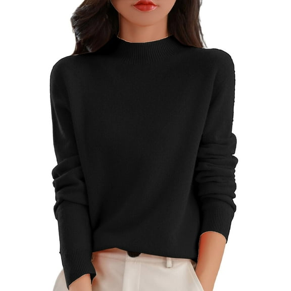 Elegant Ribbed Cuff Womens Sweater Long Sleeve Breathable Thermal Comfort Knitted Top for Wor or Daily Wear