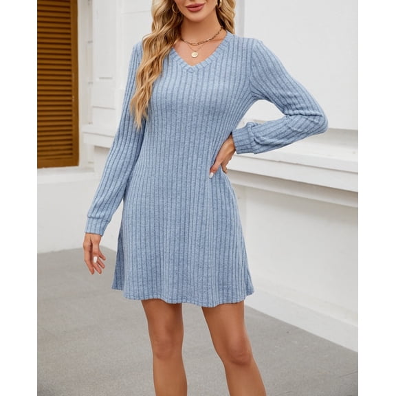 Elegant Ribbed V-Neck Knit Mini Dress | Soft Durable Fabric, Flattering Silhouette, Timeless Style for Brunch/Date/Evening | Breathable All-Season & Versatile