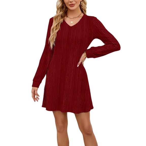 Elegant Ribbed V-Neck Knit Mini Dress | Soft Durable Fabric, Flattering Silhouette, Timeless Style for Brunch/Date/Evening | Breathable All-Season & Versatile