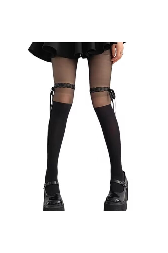 Ribbon Bows Tights for Women Sheer Pantyhose Mock Knee High Stockings