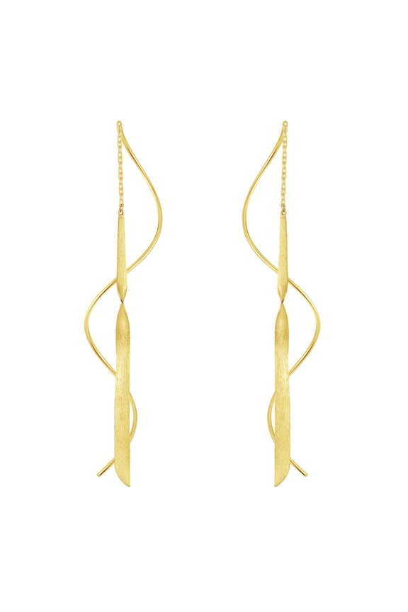 Elegant Ribbon Swirl Twist Gold Plated Sterling Silver Slide Thread Earrings