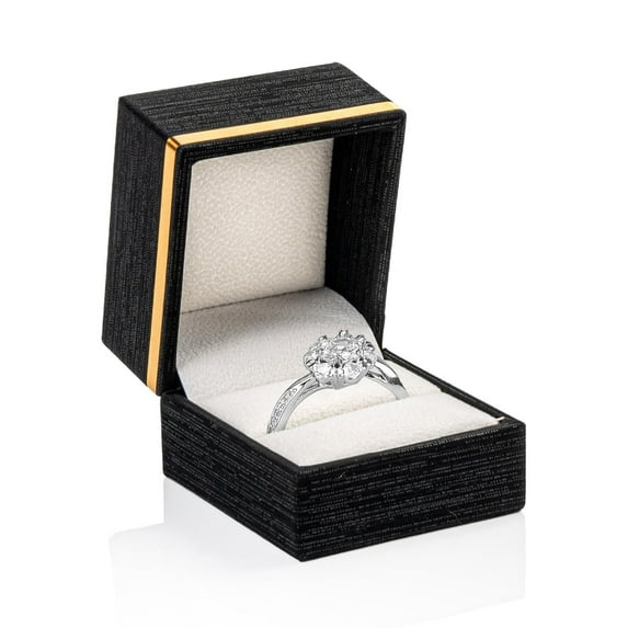 Elegant Ring Box with Gold Strip in Black – Premium Jewelry Gift Box for Proposal, Engagement, or Wedding Rings