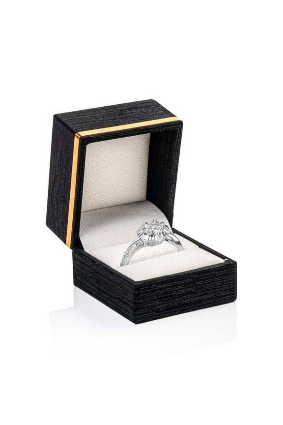 Elegant Ring Box with Gold Strip in Black Premium Jewelry Gift Box for Proposal, Engagement, or Wedding Rings