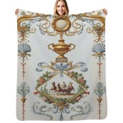 Elegant Rococo design gold ornate Flannel Blanket Warm Soft Bedding Throws Winter Camping Chair Sofa Bed