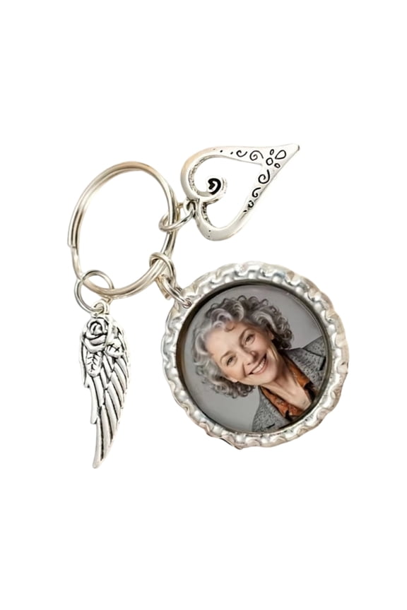 Elegant Rose Bouquet Keychain With Interchangeable Photo Frame Stainless Steel Fashion Jewelry Accessory