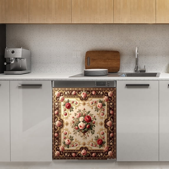 Elegant Rose Floral Print(1) Dishwasher Magnet Cover Decorative Sticker for Home Cabinet Kitchen 23" x26"