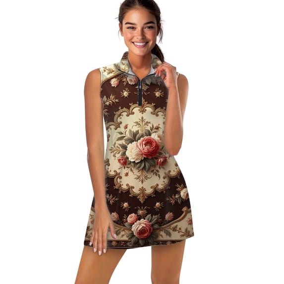 Elegant Rose Floral Print Sports Dresses Women Tennis Dress Outdoor Badminton Golf Quick-Drying And Breathable Sports Dress