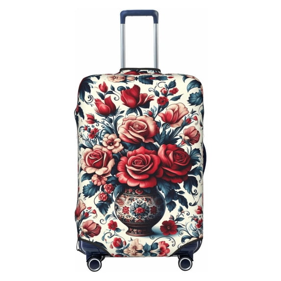 Elegant Rose Floral Vase Luggage Cover Anti Scratch, Elastic Suitcase Protector Suitcase Covers for Luggage Fits 18-32 Inch Luggage