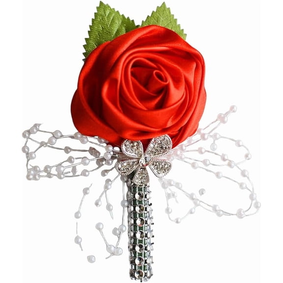 Elegant Rose Flower Brooch Pins for Women Crystal Pearls Beaded Fabric Flowers Wedding Corsage Brooches Lapel Pin Fashion Collar Suit Dress Accessories Jewelry for Bride Groom