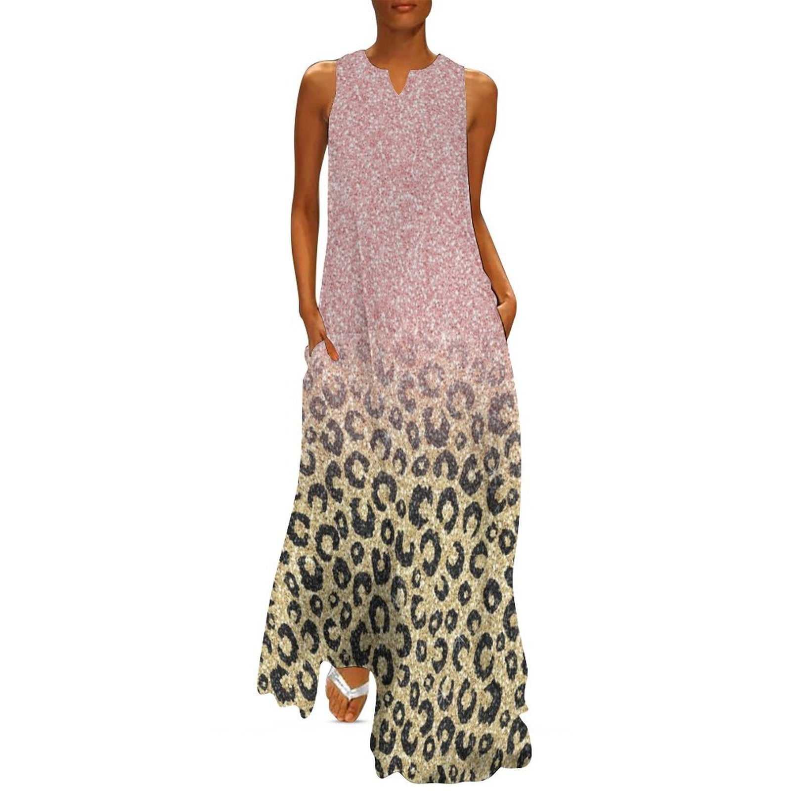 Elegant Rose Gold Glitter Black Leopard Print Long Dress dress for ...