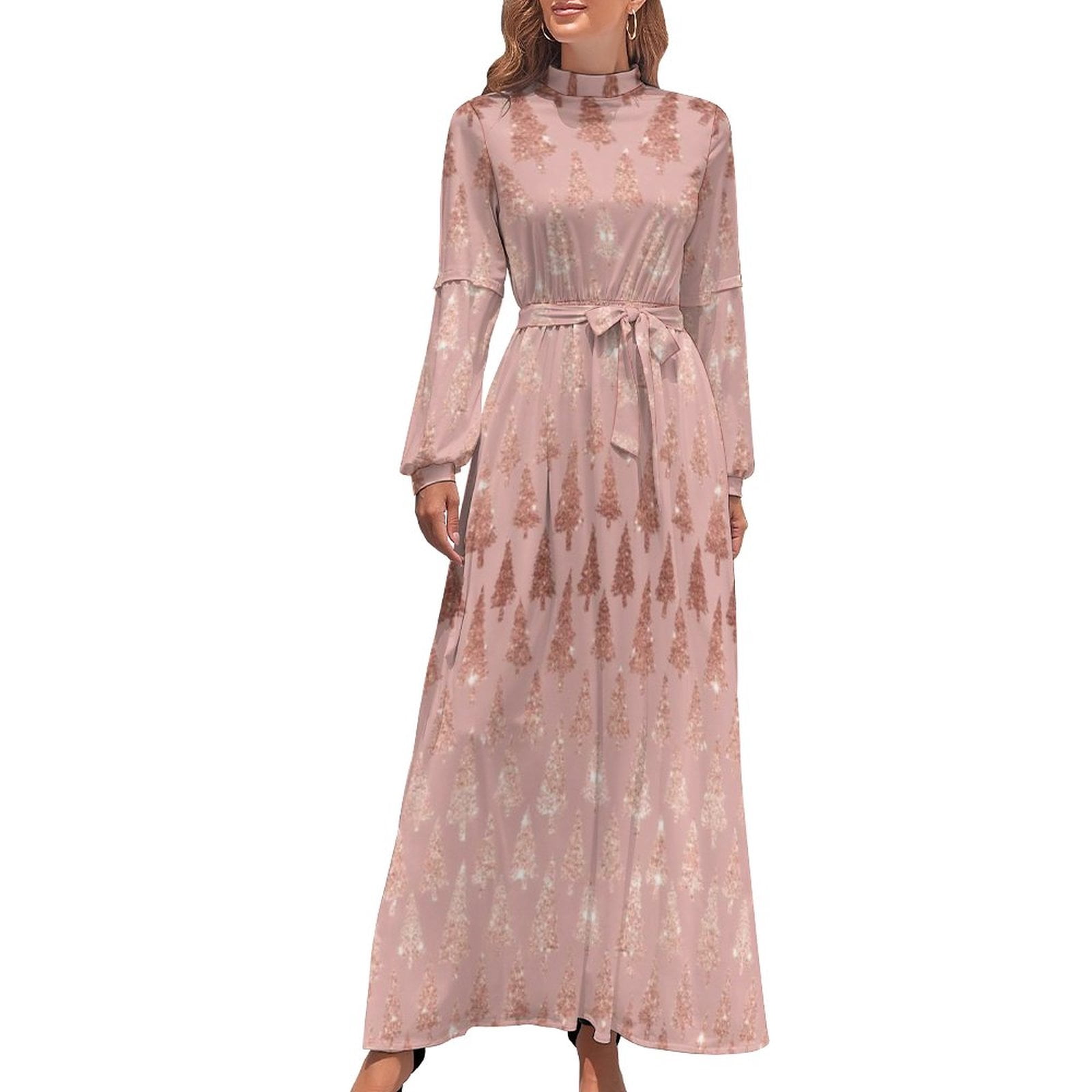Elegant Rose Gold Metallic Dress Glitter Pink Mauve Xmas Trees Retro Beach Dresses Long Sleeve High Waist Kawaii Long Maxi Dress - Walmart.com Elegant Rose Gold Metallic Dress Glitter Pink Mauve Xmas Trees Retro Beach Dresses Long Sleeve High Waist Kawaii Long Maxi Dress - Walmart.com