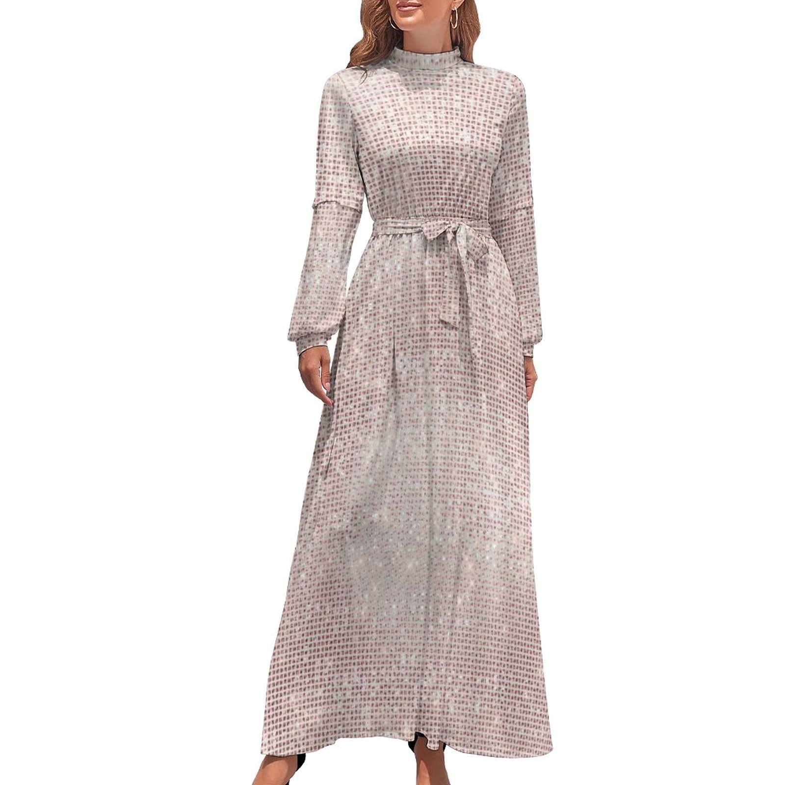 Elegant Rose Gold Metallic Dress Glitter Pink Mauve Xmas Trees Retro Beach  Dresses Long Sleeve High Waist Kawaii Long Maxi Dress - Walmart.com