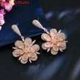 thumbnail image 1 of Elegant Rose Gold Plated 3D Flower Leaf Cubic Zirconia Women Dangle Drop Earring, 1 of 9