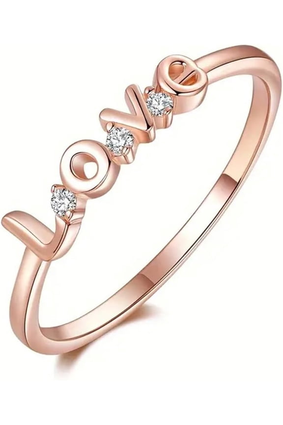 Elegant Rose Gold Plated Love Script Ring Thin Band Promise Simple Ring for Women Cubic Zirconia Stackable Engagement CZ Wedding Anniversary Statement Comfort Fit Ring (Size 9)