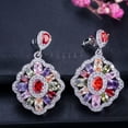 thumbnail image 1 of Elegant Rose Red Cubic Zirconia Crystal Bridal Long Flower Dangle Drop Earrings, 1 of 9