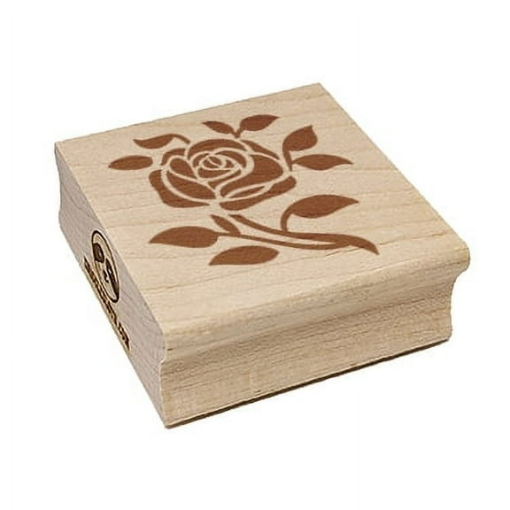 Elegant Rose Stem with Leaves Square Rubber Stamp Stamping Scrapbooking Crafting - Large 2.75in