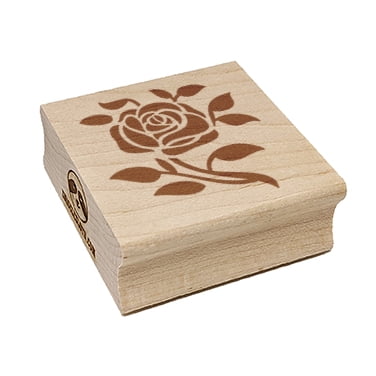 Elegant Rose Stem with Leaves Square Rubber Stamp Stamping Scrapbooking Crafting - Medium 1.75in