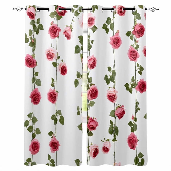 Elegant Roses Blackout Curtains for Bedroom Living Room Darkening Curtains 63 Inches Long Pastoral Floral Green Branch Stems Window Curtain 2 Panels Set Window Treatment Grommet Drapes 52"x63"