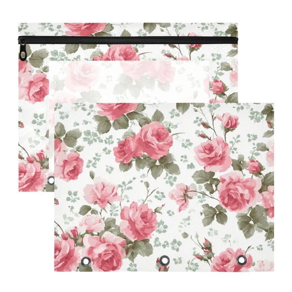 Elegant Roses Vintage Color 3-Ring Binder Pouches A4 Size Zipper Pocket File Storage 2 Packs