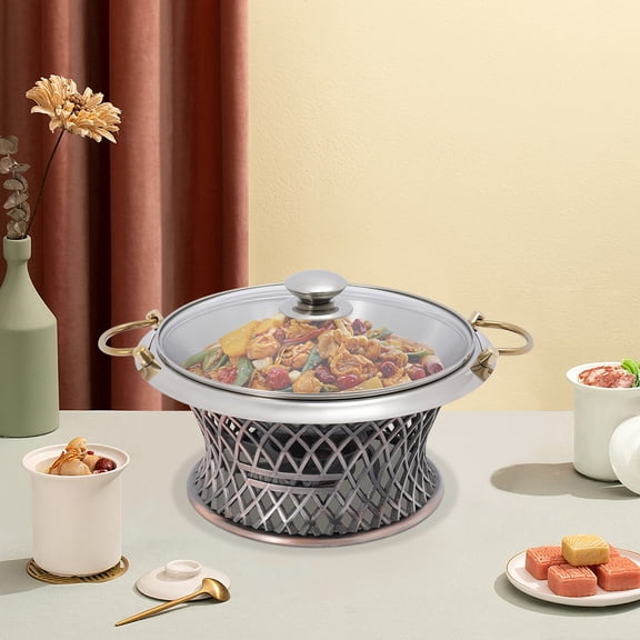 Elegant Round Chafing Dish with Glass Lid, Fuel Holder & Durable Design