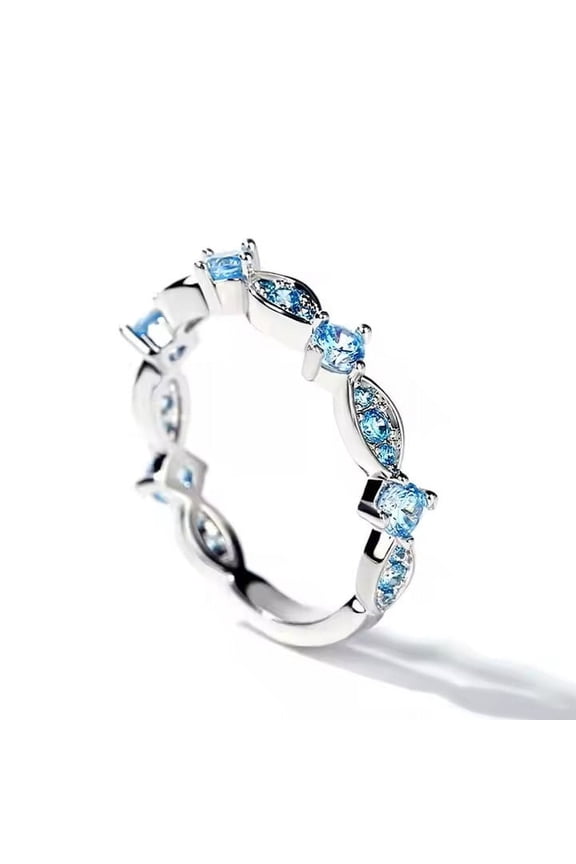 Elegant Round Cut Lab-Created Swiss Blue Topaz Half Eternity Wedding Band Ring | 925 Sterling Silver | Timeless Gift Jewelry for Women