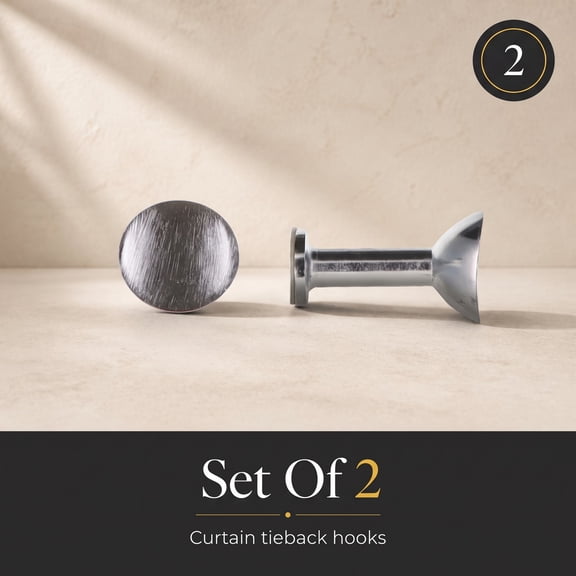 Evideco French Home Goods Curtain Holdbacks Elegant Round Design Curtain Tieback Hooks - Set of 2 Adhesive Drapery Holdbacks - Chrome