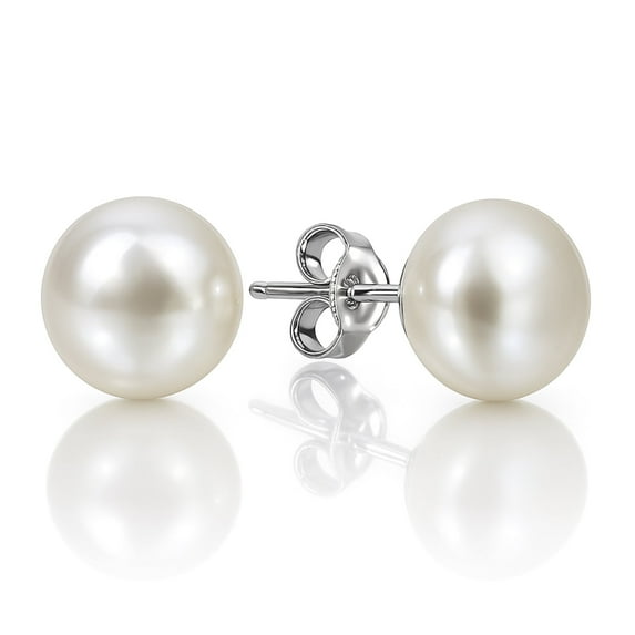 Elegant Round Fuax Pearl Sterling Silver Post Earrings-7mm